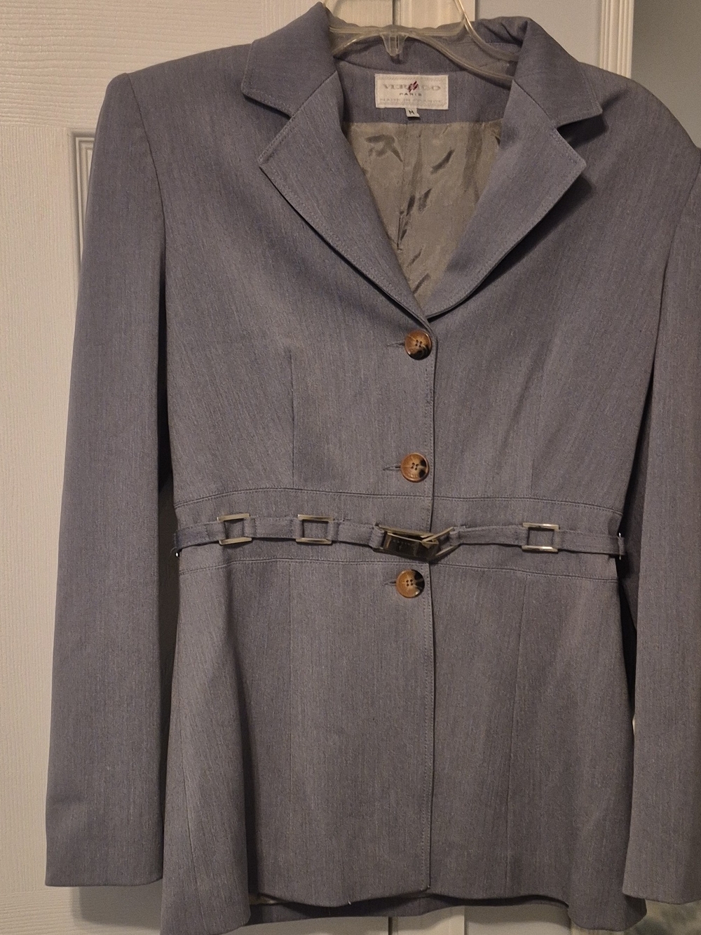 Vertigo Paris Light Gray Tailored Belted Blazer